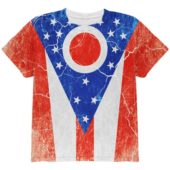 Ohio Vintage Distressed State Flag All Over Youth T Shirt Multi YSM