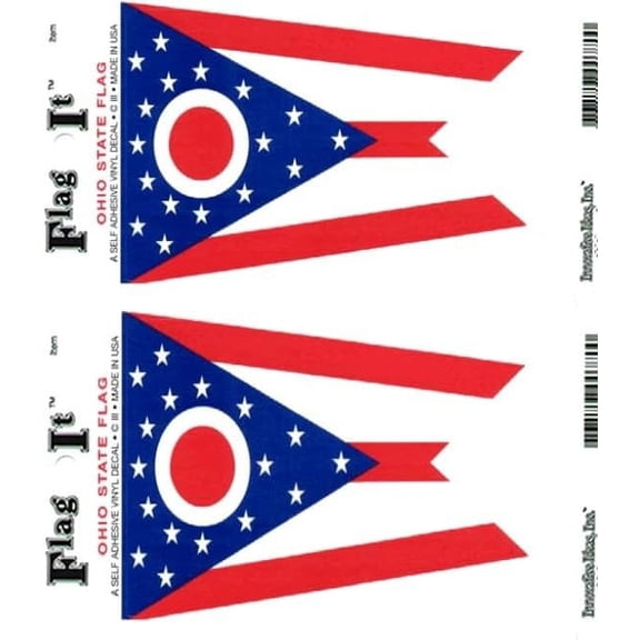 Ohio Vinyl Stickers, Pack of Two 3.5 x 5 inch Flag-It Decals, American Made