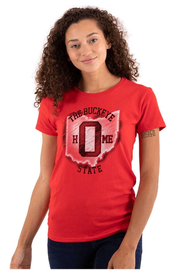 Ohio is Home OH Map Shape Sketch Womens Slim Fit Graphic Tee Brisco Brands L