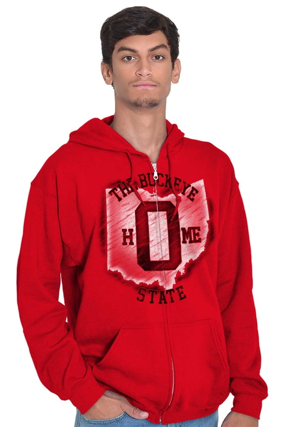 Ohio is Home OH Map Shape Sketch Zip Up Hoodie Men's Women's Brisco Brands L