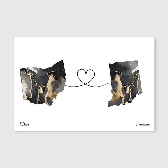 Ohio to Indiana Connection Map Wall Print – Contemporary Minimalist Travel Canvas – 8x12 inch