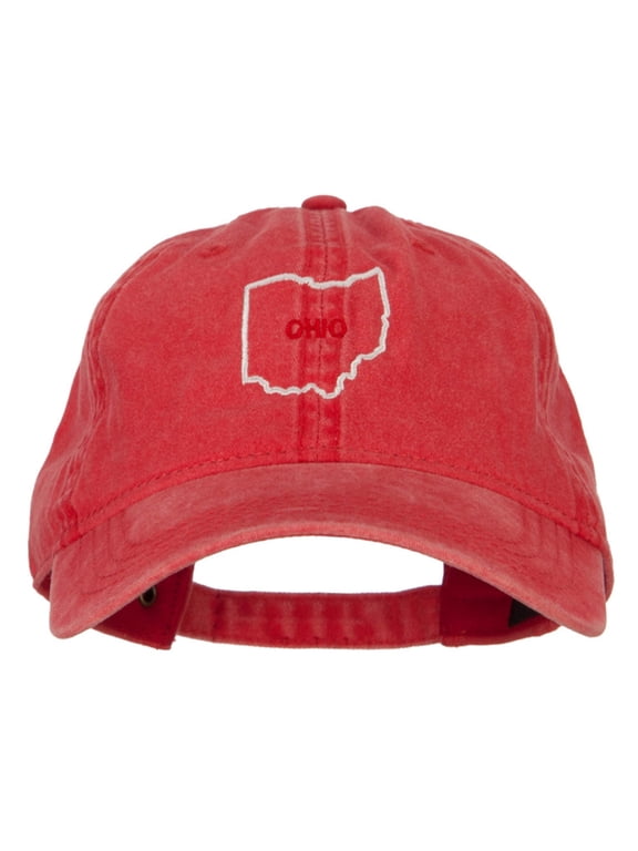 Ohio with Map Outline Embroidered Washed Cotton Twill Cap - Red OSFM