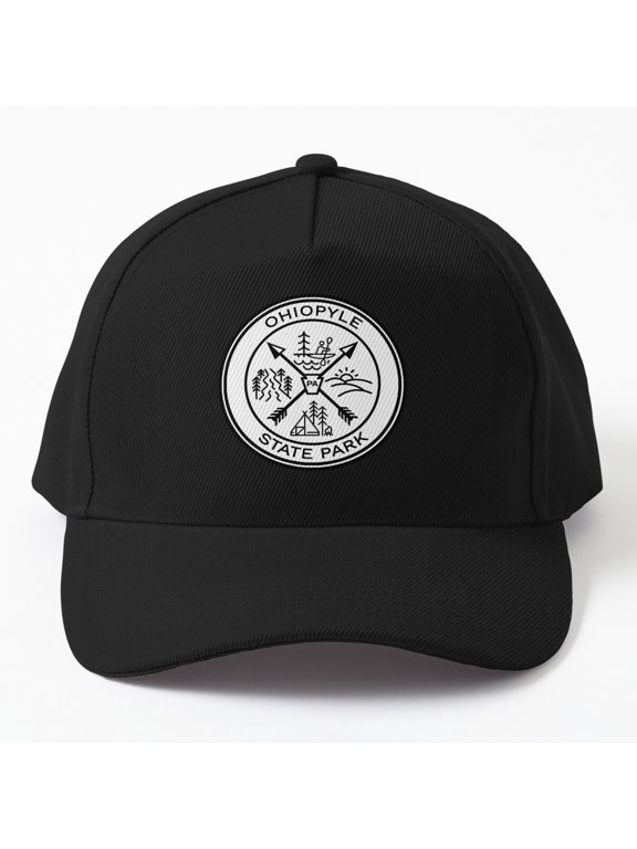 Ohiopyle State Park Baseball Cap, Black White Scenic Drawing Graphic Design, Classic Hat