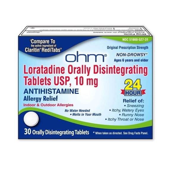 Ohm Loratadine 10mg Allergy Relief Tablets, Non-Drowsy, 30 Count, Ages 6+