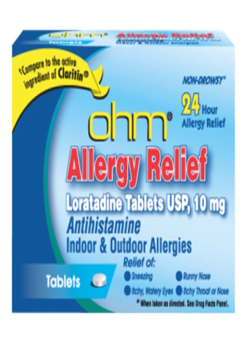 Ohm 24Hr Allergy Relief Loratidine USP Antihistamine, Non Drowsy, 10ct