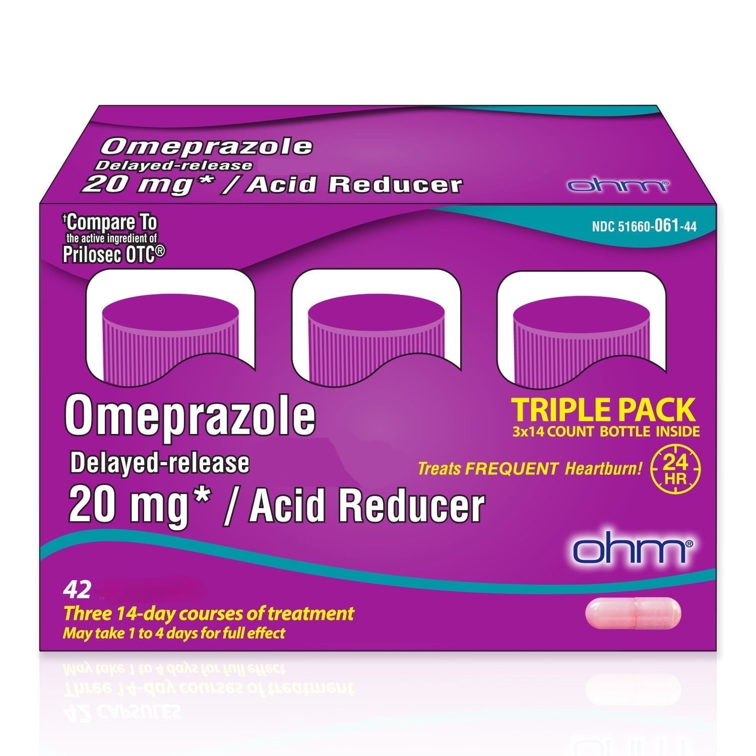 Ohm Omeprazole 20mg, 42 Delayed-Release Tablets, Acid Reducer for Frequent Heartburn, 24-Hour Relief Heartburn Medicine, Helps Relieve Stomach & Chest Discomfort (6 Weeks of Supply, 42, Count)