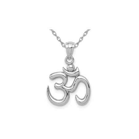 Gem & Harmony Ohm Symbol Pendant Necklace in 14K White Gold (OM) for Women