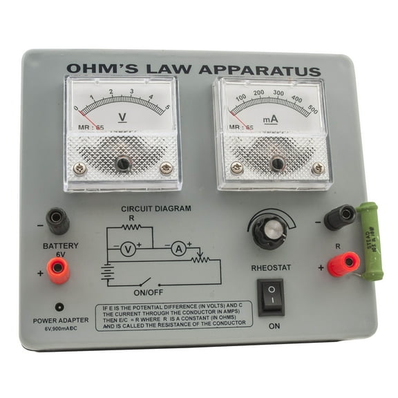 Ohm's Law Apparatus - AC/DC Adapter Included - Demonstrate Interdependence of Current, Voltage & Resistance - Eisco Labs