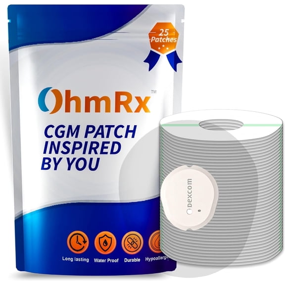 OhmRx Dexcom G7 & Stelo Waterproof Adhesive Patches – Pre‑Cut, Clear, 25‑Pack