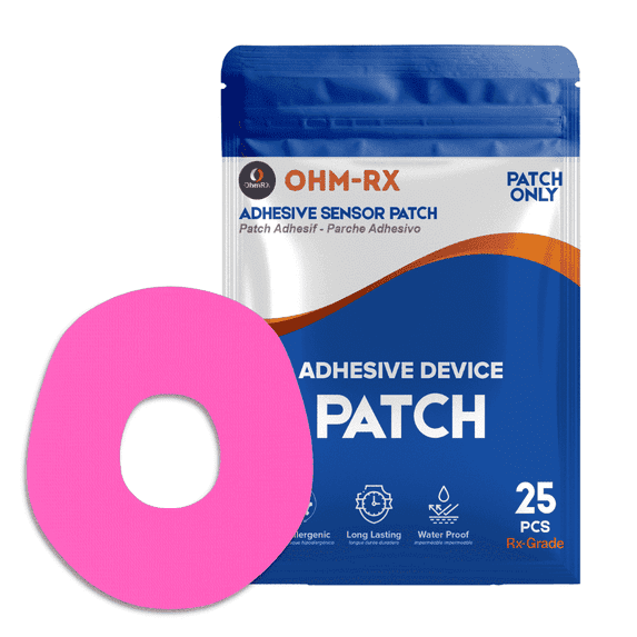 OhmRx Dexcom G7 & Stelo Waterproof Adhesive Patches – Pre‑Cut, FSA/HSA Eligible, Pink, 25‑Pack