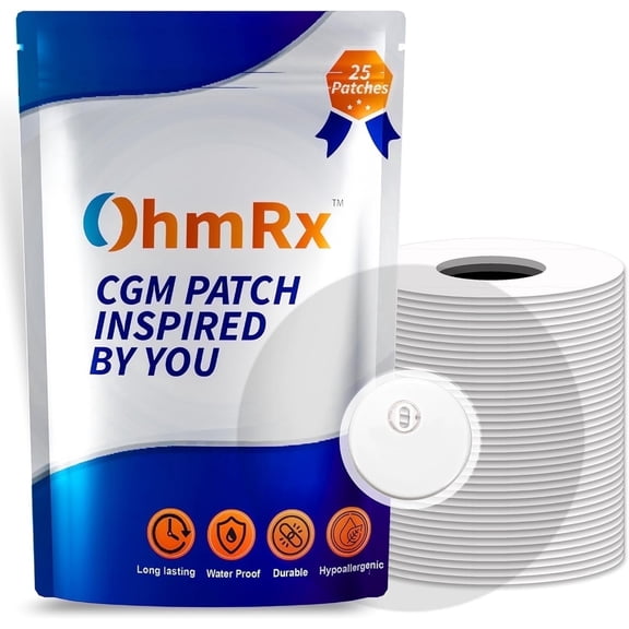 OhmRx Libre 3 & Libre 3 Plus Sensor Covers – Waterproof CGM Overpatch, Hypoallergenic, No‑Cut Pre‑Cut Design, 25‑Pack (Clear)
