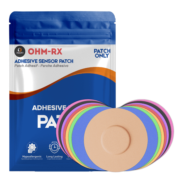 OhmRx Libre 3 & Libre 3 Plus Adhesive Overpatch – Waterproof, Hypoallergenic, Pre‑Cut Design, 25‑Pack (Multicolor)