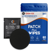 OhmRx Libre 2 & Libre 2 Plus Adhesive Patch + OHM PREP Skin Prep Wipe   Waterproof CGM Overpatch Combo Pack, Hypoallergenic, Pre Cut Design Black, 2 in 1 Set
