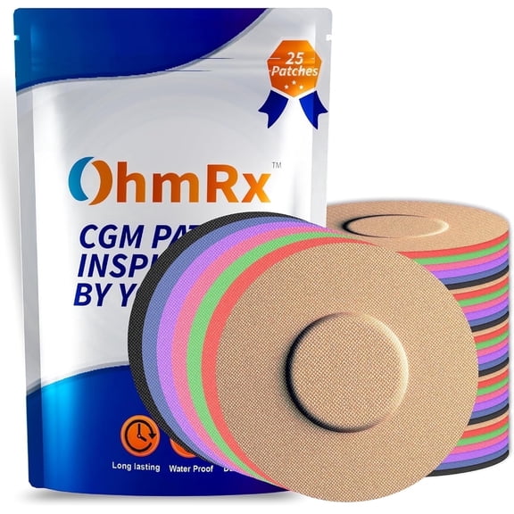 OhmRx Adhesive Patches for Libre 2 & Libre 2 Plus – Pre‑Cut, Flexible, 25‑Pack (Multicolor)