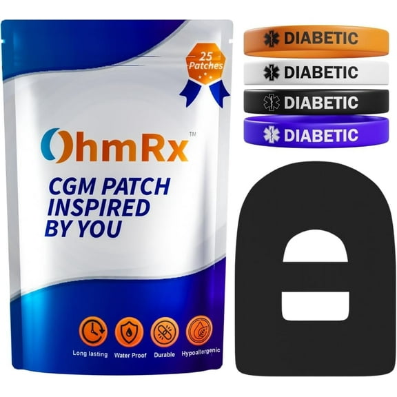 OhmRx Omnipod 5 Adhesive Patches Waterproof Strap FSA/HSA Eligible - Pre Cut Pack of 25 Black Color Lasts 10-14 Days - Omnipod 5 Accessories Compatible with Dash, Classic & Omni Pod 5 Strap
