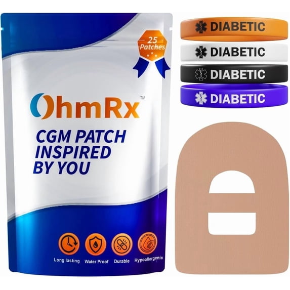 OhmRx Omnipod 5 Adhesive Patches with Strap – Waterproof Pre‑Cut Overpatch, Tan, 25‑Pack – Compatible with Omnipod 5, Dash & Classic