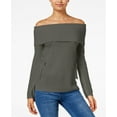 thumbnail image 1 of Ohmg Juniors Lace Up Off The Shoulder Sweater Dusty Olive XS, 1 of 1