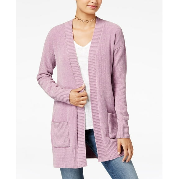 Ohmg Juniors Open Front Chenille Cardigan Dusty Mauve M