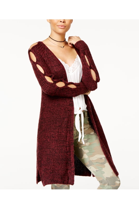 Ohmg Juniors Peekaboo Sleeve Sweater Jacket Burgundy M