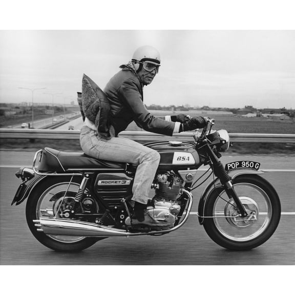 Ohmss George Lazenby Bsa Rocket 3 Motorbike Bond 24x36 Classic Hollywood Poster
