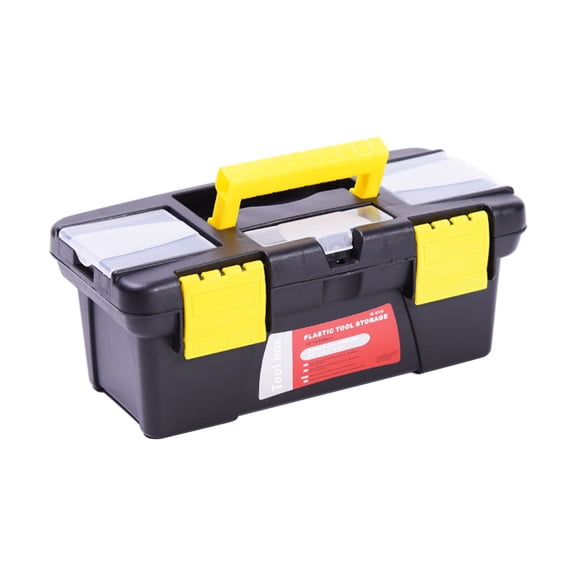 Ohmyroo 10 Inch Double Layer Tool Box Black Plastic Hardware Organizer with Handle for Men Mechanics Car Repair Home Workshop Garage Use
