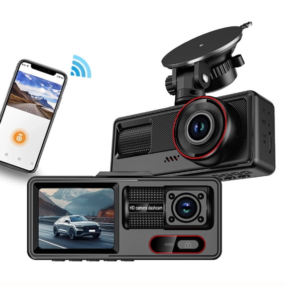 Ohmyroo 1080P Dual Dash Cam Front And Inside Auto Camera With 3-Inch Display IR Night Vision WiFi Black