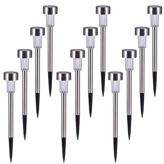 Ohmyroo 12PC Solar Ground Plug Light 14.17 Inch Stainless Steel For Outdoor Garden Patio Driveway Pathway Decorative Tool