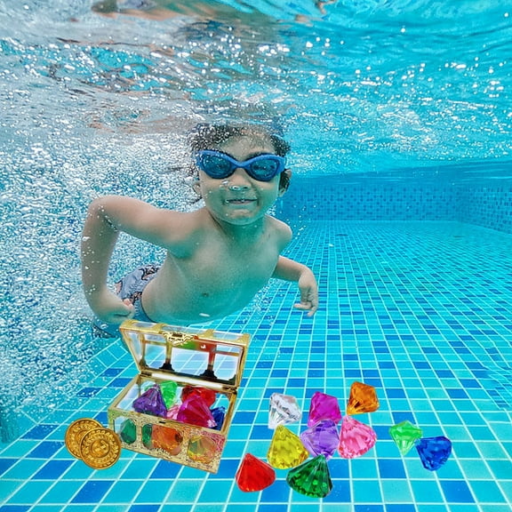 Ohmyroo 13 Piece Pirate Treasure Diving Set with Golden Chest Gemstones and for Swimming Pool Skill Practice
