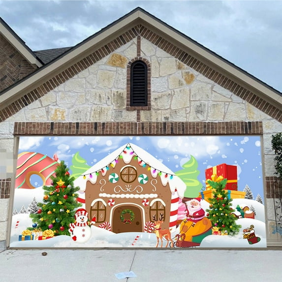 Ohmyroo 13x6 FT Christmas Garage Door Background Cloth Festive Decor For Home Holiday Decoration