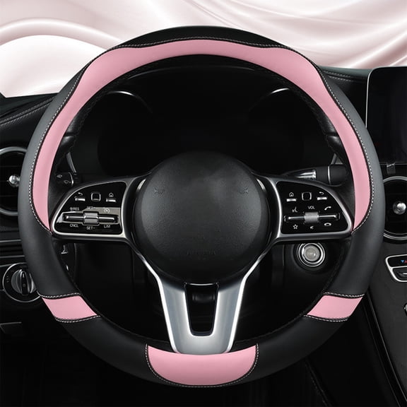 Ohmyroo 14.5-15 Inch Auto Steering Wheel Cover Breathable Microfiber Leather Protector Pink