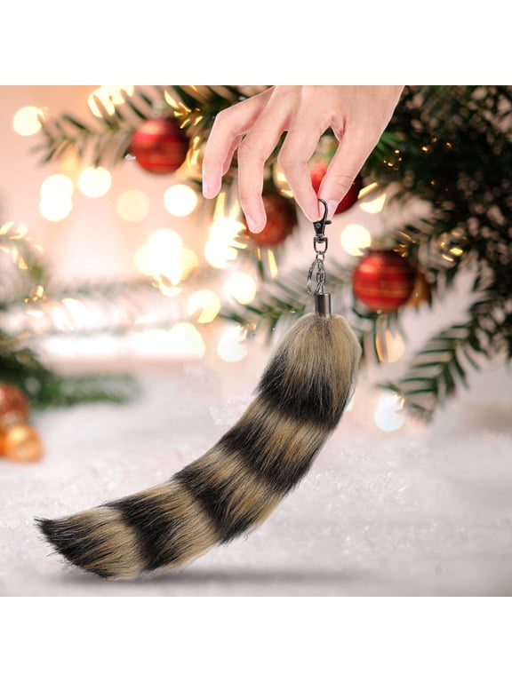 15.7 Inch Faux Raccoon Tail Keychain Gradient Color Soft Short Plush For Cosplayers For Comic Fair Role Playing Costume Accessory
