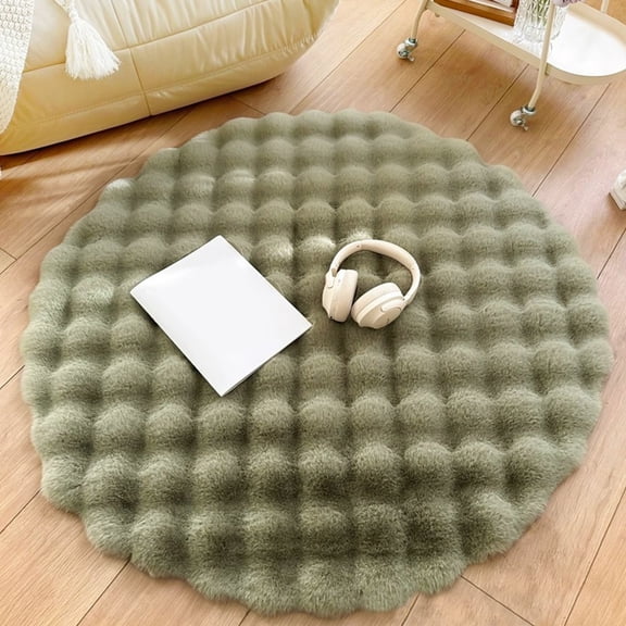 Ohmyroo 15.7 Inch Round Faux Fur Rug Soft Non-Slip Floor Mat for Bedside Vanity Decor