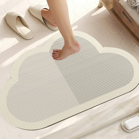 Ohmyroo 16x24 Inch Cloud Shape Diatomite Bath Mat Fast Drying Non-Slip Absorbent Shower Rug