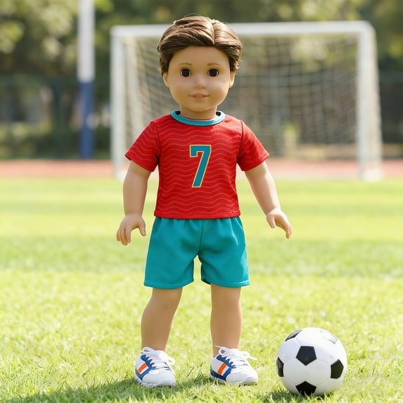 Ohmyroo 18-Inch Doll Soccer Outfit, Casual Sports Jersey & Shorts Set for Dolls, Orange/Red/White