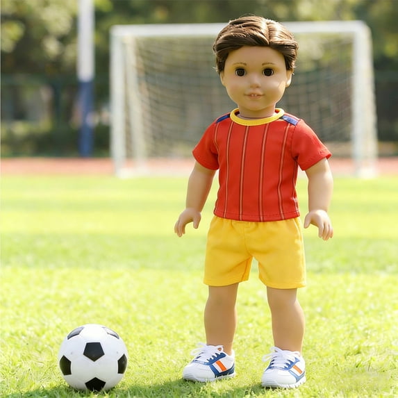 Ohmyroo 18-Inch Doll Soccer Outfit, Casual Sports Jersey & Shorts Set for Dolls, Orange/Red/White