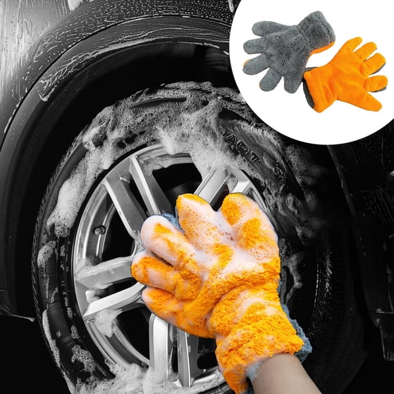 Ohmyroo 2-Piece Auto Wash Gloves Double-Sided Fleece Cleaning Mitt For Vehicle Detailing