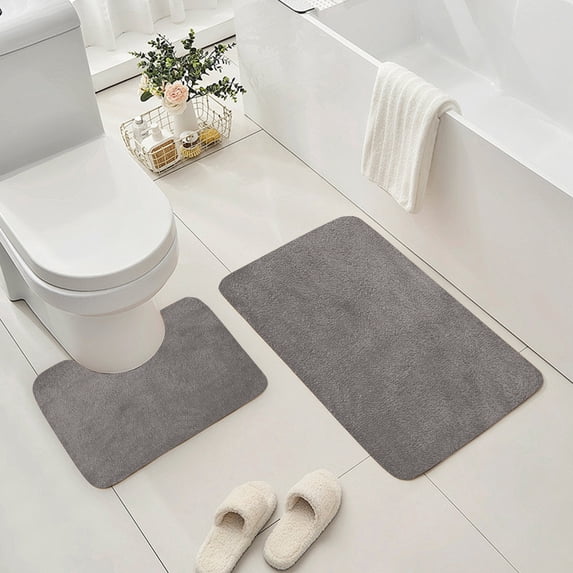 Ohmyroo 2-Piece Bathroom Rug Set Non-Slip Absorbent U-Shaped and Floor Mats Suited to Master Suite