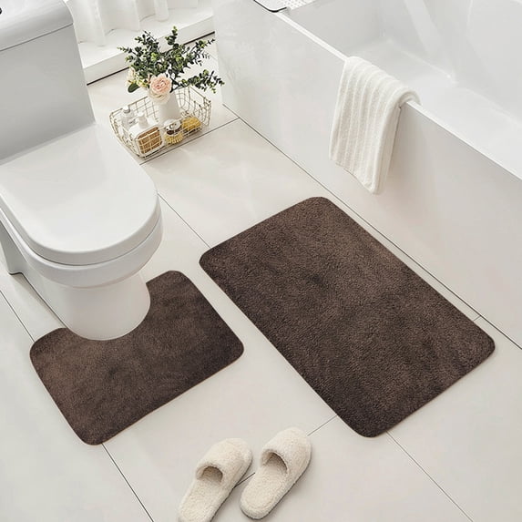 Ohmyroo 2-Piece Bathroom Rug Set Non-Slip Absorbent U-Shaped and Floor Mats Suited to Master Suite