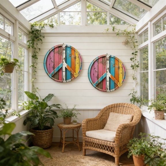 Ohmyroo 2-Piece Metal Circular Wall Sign 8-Inch Aluminum Alloy Peace Symbol Plaque for Bedroom Living Room and Outdoor Decorative Accents