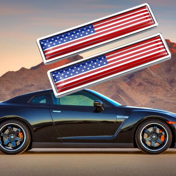 Ohmyroo 2-Piece USA Flag Metal Auto Decal Self-Adhesive Emblem Sticker For Car Styling