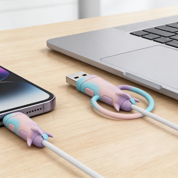 Ohmyroo 2-in-1 Silicone Data Cable Protector Charging Head Cover For Mobile Phone Cord Organization