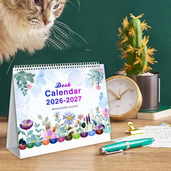 Ohmyroo 2026 18-Month Desk Calendar with Ornamental Base, Standing Flip Style Calendar for Office Desk, Features Markings for USA Holidays