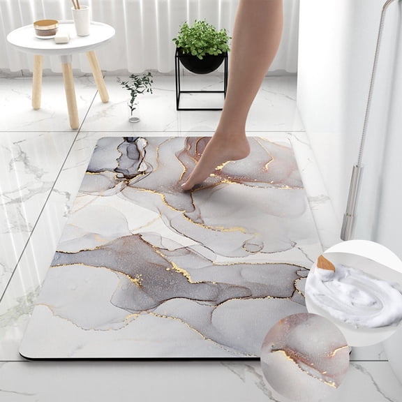 Ohmyroo 24x16 Inch Marble Print Diatomite Bath Mat Non-Slip Absorbent Rug for Bathroom Entry