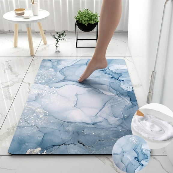 Ohmyroo 24x16 Inch Marble Print Diatomite Bath Mat Non-Slip Absorbent Rug for Bathroom Entry