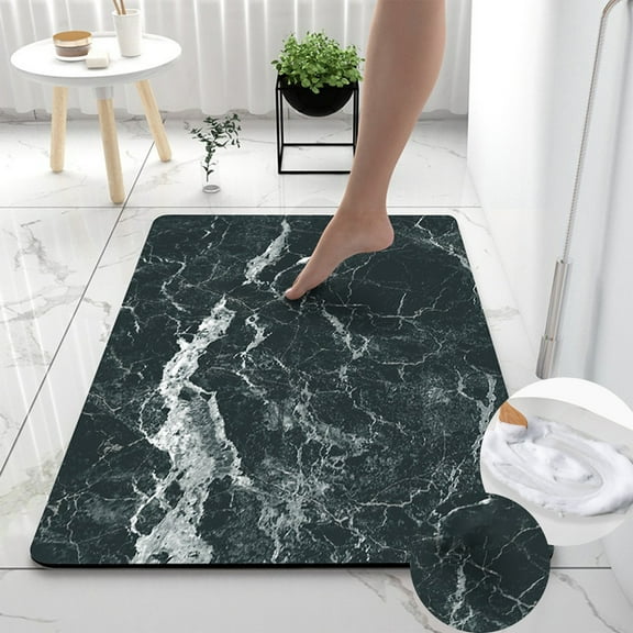 Ohmyroo 24x16 Inch Slate Texture Diatomite Bath Mat Non-Slip Absorbent Rug for Bathroom Kitchen