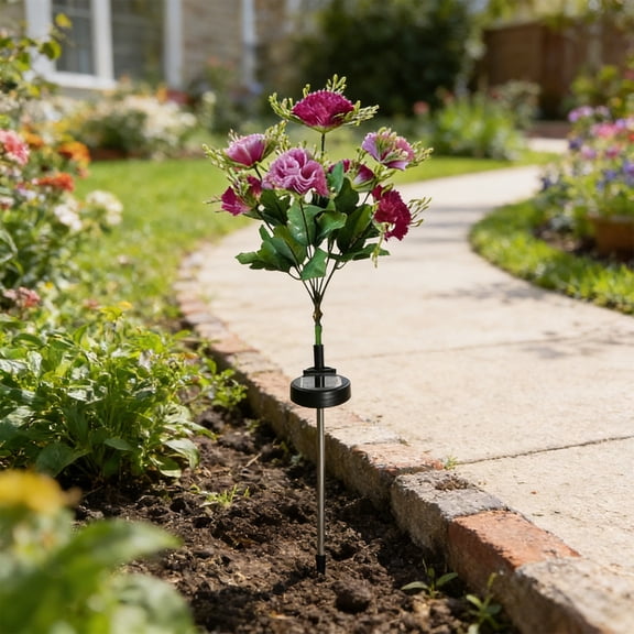 Ohmyroo 27.5 Inch Solar Powered Carnation Light Multicolor LED Garden Stake Suiting Outdoor Lawn Decoration