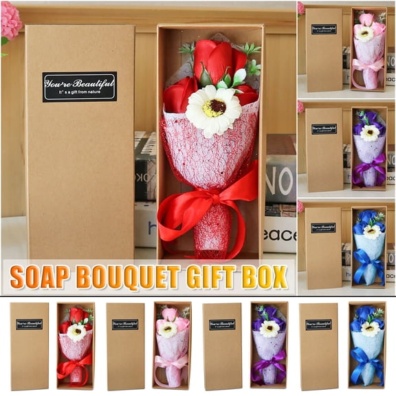 Ohmyroo 3 Blossoms Soap Carnation Gift Box Mother's Day Present for Women Romantic Holiday Celebration Indoor Centerpiece