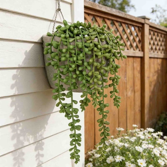 Ohmyroo 3 Pack Artificial Succulent Greenery Hanging Vine Garland Faux String of Pearls for Wall Shelf Home Decor