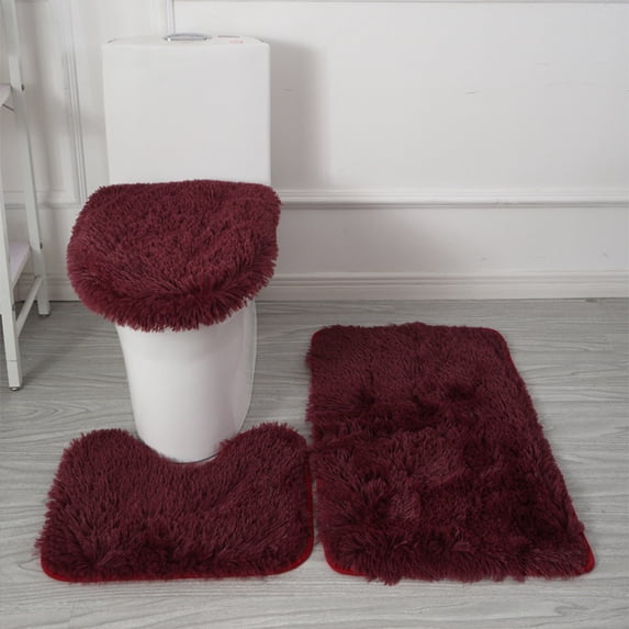 Ohmyroo 3-Piece Bathroom Rug Set Non-Slip Absorbent U-Shaped and Floor Mats Suited to Vanity