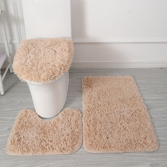 Ohmyroo 3-Piece Bathroom Rug Set Non-Slip Absorbent U-Shaped and Floor Mats Suited to Vanity